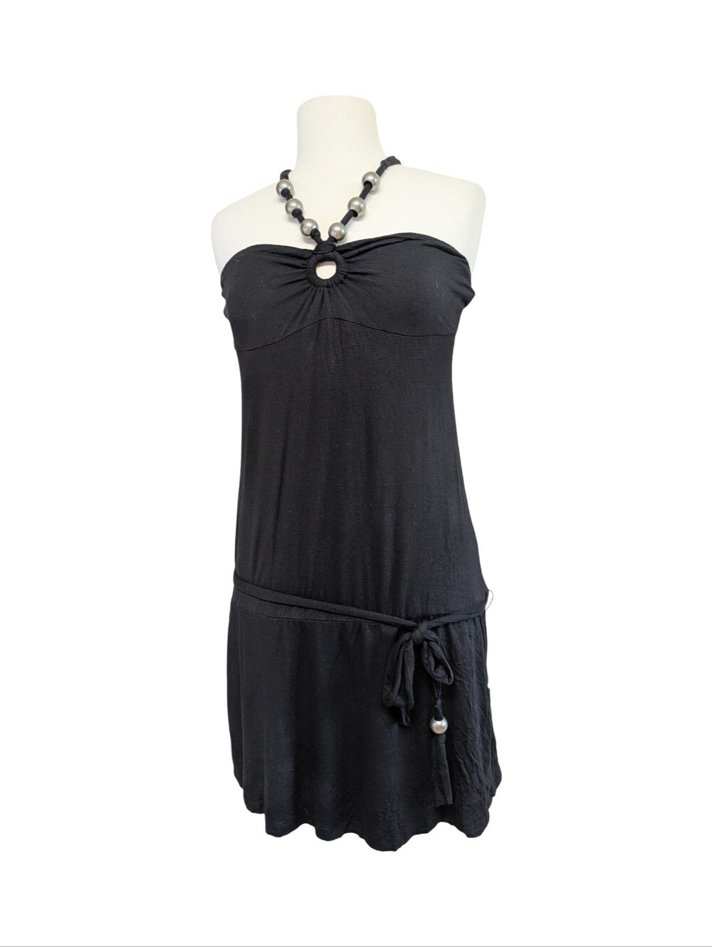 Y2K Halter Dress - Slouchy Beaded Mini Dress - Black By Buffalo David Bitton - Picture 4 of 9